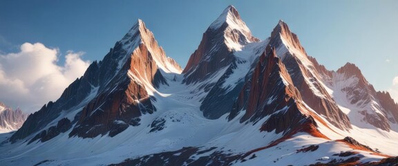 Snowy mountain with a distinctive pointed summit, rugged landscape, cold climate, wintry environment