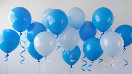 Glossy Blue Balloons with Flowing Ribbons Isolated on White Background for Celebrations and Party Decorations