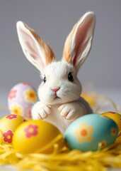 Easter cute bunny colored eggs on isolated background easter egg holiday illustration celebration easter