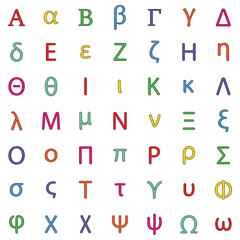 Greek alphabet letters outline color icon set, vector illustrator
