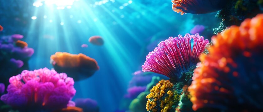 Colorful coral reef with vibrant marine life.