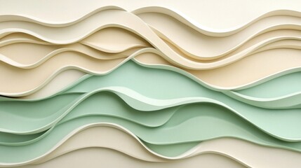 Obraz premium Abstract Wavy Background with Pastel Beige and Mint Green Tones
