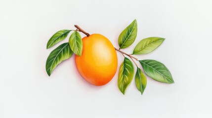 Bright Orange Fruit with Green Leaves on a Light Background