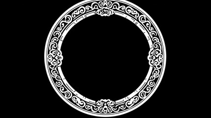 Ornate circular frame, black background, design element, website decoration