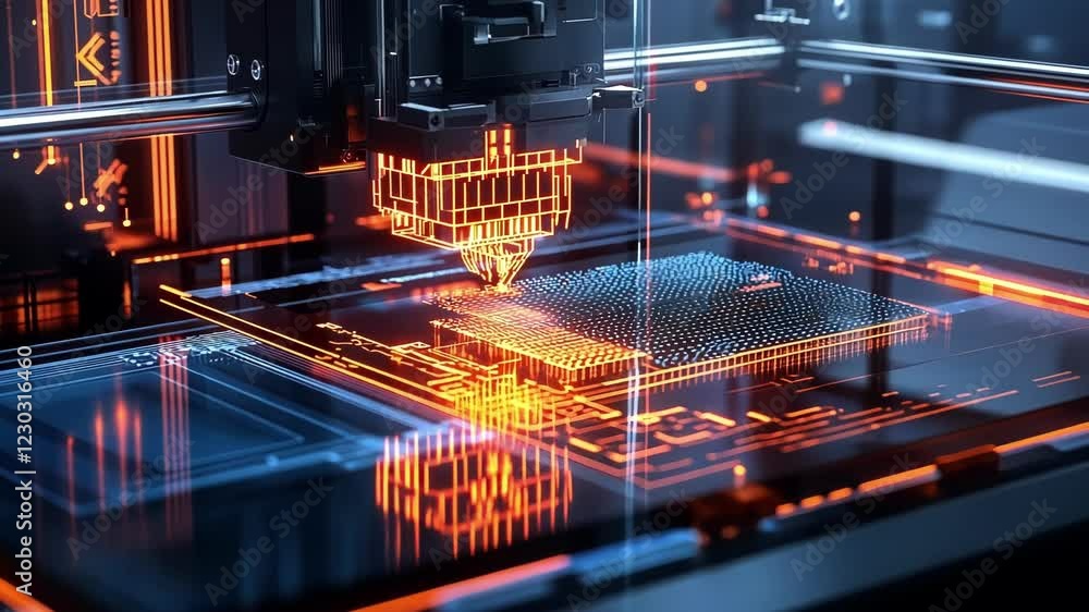 Poster a detailed view of a 3d printer in action laying down layers of material with precision as a smart m