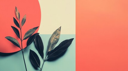 Abstract Botanical Art with Vibrant Colors and Geometric Shapes