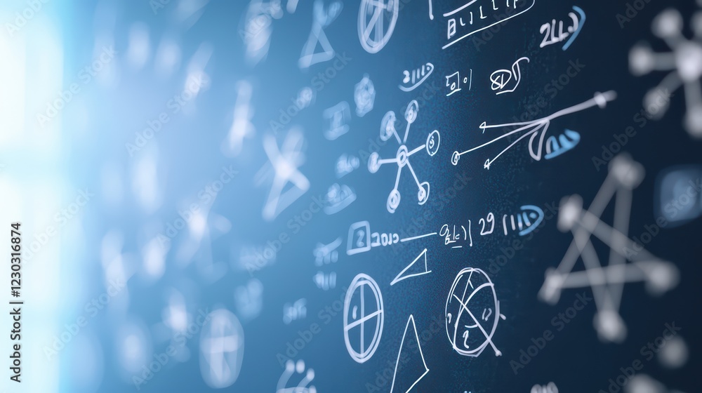 Poster abstract mathematical concepts and equations on dark background