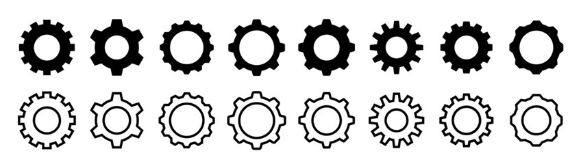 Gear set. Black gear set. Gear setting vector icon. Gear wheel isolated on white background