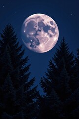 Naklejka premium Supermoon casts an ethereal glow on the trees, glowing, night