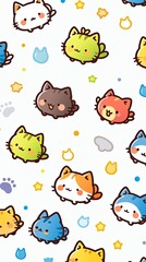 Adorable Cartoon Cats in a Whimsical Pattern