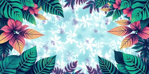 Naklejka premium Retro Tropical Leafy Tie Dye Design, tropical, foliage, leaves