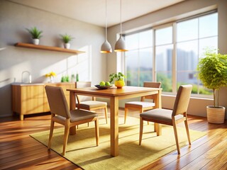 Fototapeta premium Minimalist Dining Room: Tilt-Shift Perspective of Modern Interior Design