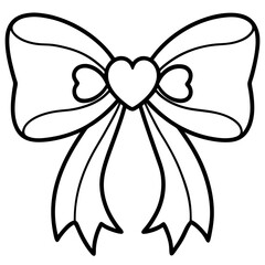 Elegant Heart Bow Line Drawing
