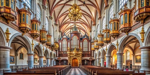 Obraz premium Minimalist Haarlem Grote Kerk Interior: Organ & Nave - Dutch Cathedral Architecture