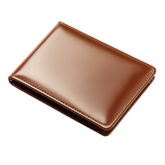 Elegant brown leather wallet on white background. PNG