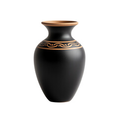 Elegant black clay vase with intricate design. PNG