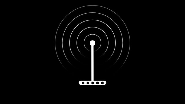 Radio waves tower connective network and signal waves on black background.4k stock moton graphics video.