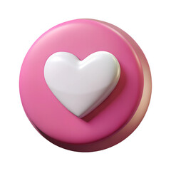 3D heart icon illustration png, love react png icon 3D illustration, white heart shape on pink circle 3D plastic png