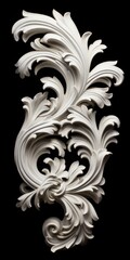 Acanthus Leaf in White Stucco: Architectural Detail on Black Background