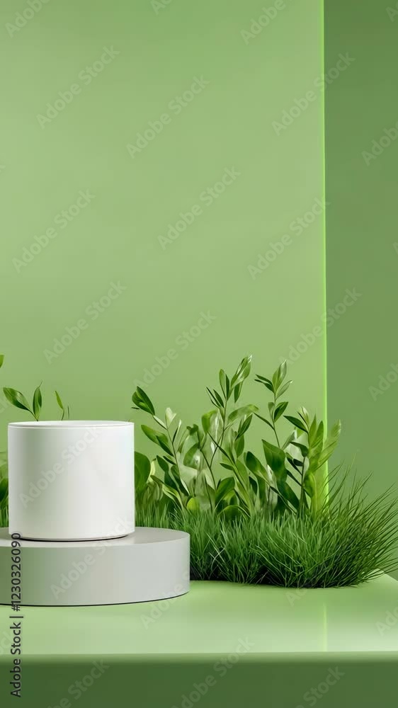 Aufkleber minimalist green screen backdrop with rotating platform and white product display surrounded by gree