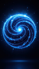 A mesmerizing digital graphic depicting a vortex with flowing blue energy and sparkles, representing internet security and protection.