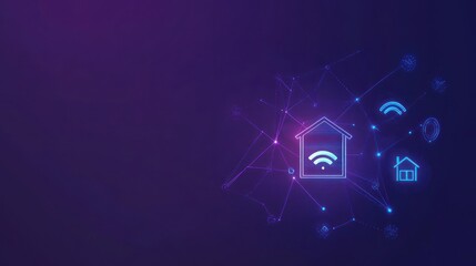 Smart home network, digital house icon, futuristic background, IoT concept