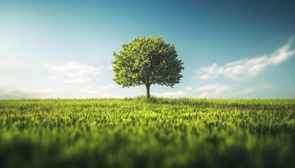 Lone Tree Stands Tall in Verdant Grassy Field