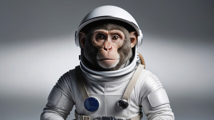 Monkey in astronaut suit ready for space exploration in a futuristic setting