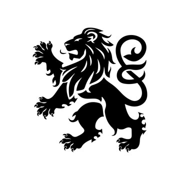 MobileRoyal heraldic lions. Black silhouette of rampant lion and griffins for logo or coat of arms. Premium wild animal crest symbols.	
