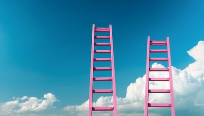 pink ladder against blue sky with clouds business growth and success concept