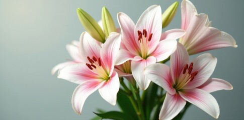 Fototapeta premium A bouquet of white and pink lilies in a bunch, bloom, fresh, white lilies