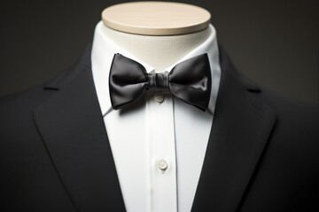 Black Elegance - Isolated Bow-Tie Knot with Attached Loop Dress Garment