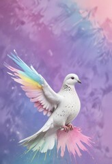 Obraz premium Pastel Rainbow Splatter Background with Peaceful Dove, pastel rainbow, colorful splatter
