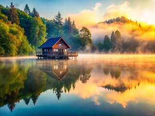 Fototapeta premium Misty Lake Morning: Animated 4K Repeating Background