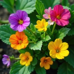 Colorful potato flowers blooming on the leafy greens, bloom, color, leaves