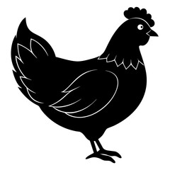 Cute Black Vector Chicken Line Art Black Vector Silhouette Cartoon Illustration