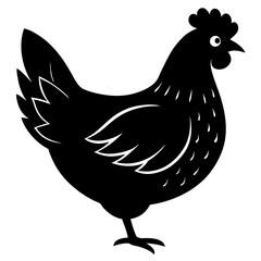 Fototapeta premium Cute Black Vector Chicken Line Art Black Vector Silhouette Cartoon Illustration