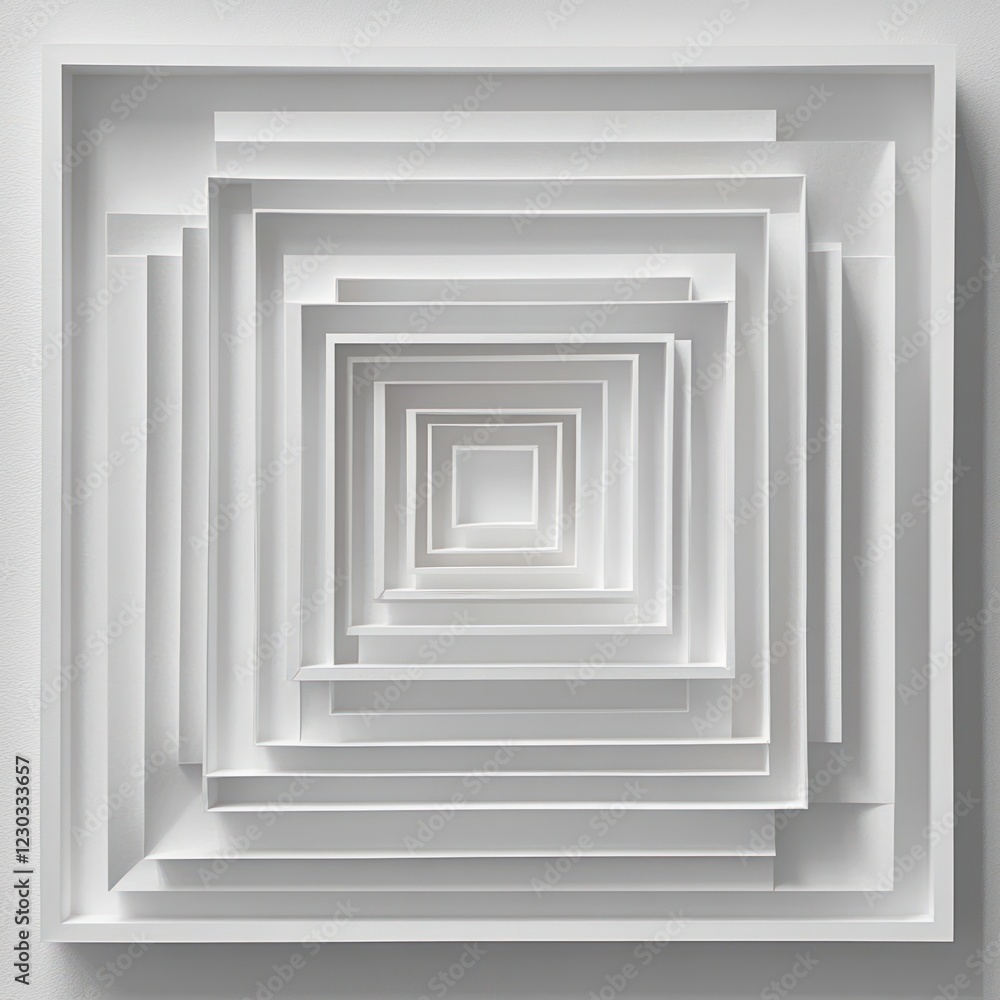 Poster white nested squares receding, studio, depth illusion, design element