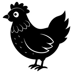 Cute Black Vector Chicken Line Art Black Vector Silhouette Cartoon Illustration