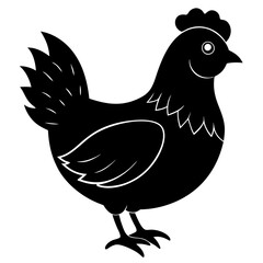 Cute Black Vector Chicken Line Art Black Vector Silhouette Cartoon Illustration