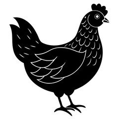 Cute Black Vector Chicken Line Art Black Vector Silhouette Cartoon Illustration