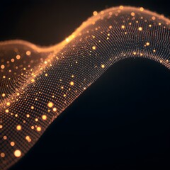 An abstract wave of glowing lines and dots representing AI data streams, flowing across a dark, sleek background.