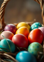 Colorful easter eggs in basket isolated easter egg holiday illustration celebration easter