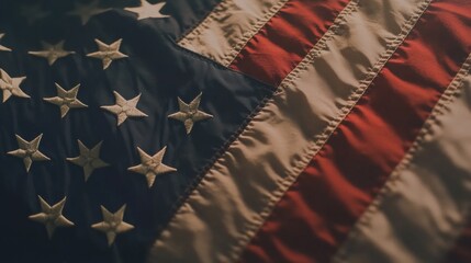 Closeup of American flag gently waving in the breeze