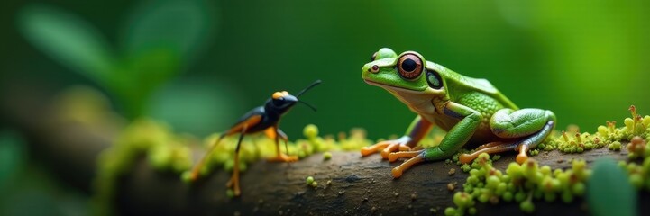 Naklejka premium Frogs and insects in Malabar gliding frog habitat, insect, arthropod, malabar gliding frog