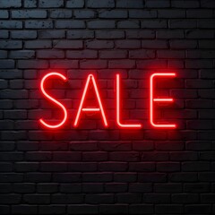 ''text'' SALE'' on red neon ribbon on black brick wall, neon sign of text ''SALE'', The Evolution of Neon Signage in Marketing: From Classic to Contemporary "SALE" Signs