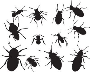 A set of insects silhouettes for flat design. Hand drawn vector illustration