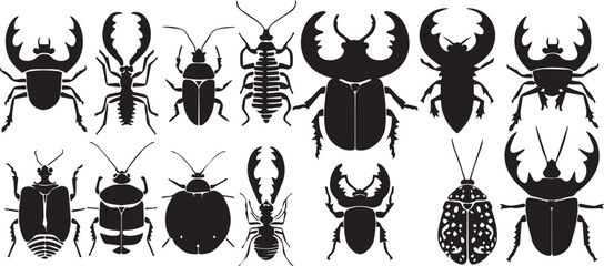 A set of insects silhouettes for flat design. Hand drawn vector illustration