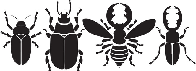 A set of insects silhouettes for flat design. Hand drawn vector illustration