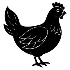 Obraz premium Cute Black Vector Chicken Line Art Black Vector Silhouette Cartoon Illustration